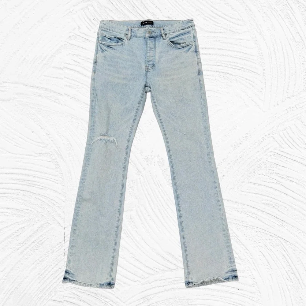 PURPLE BRAND P004 Slim Low Rise Stretch Jeans Distressed Light Wash 33X33